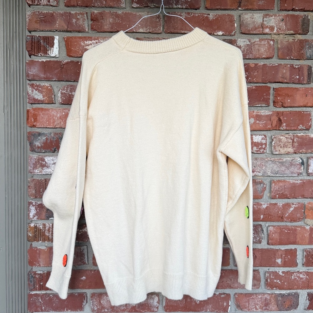 Hazel & Olive Cream Sweater with Colorful Smiley Faces one size - Picture 6 of 8